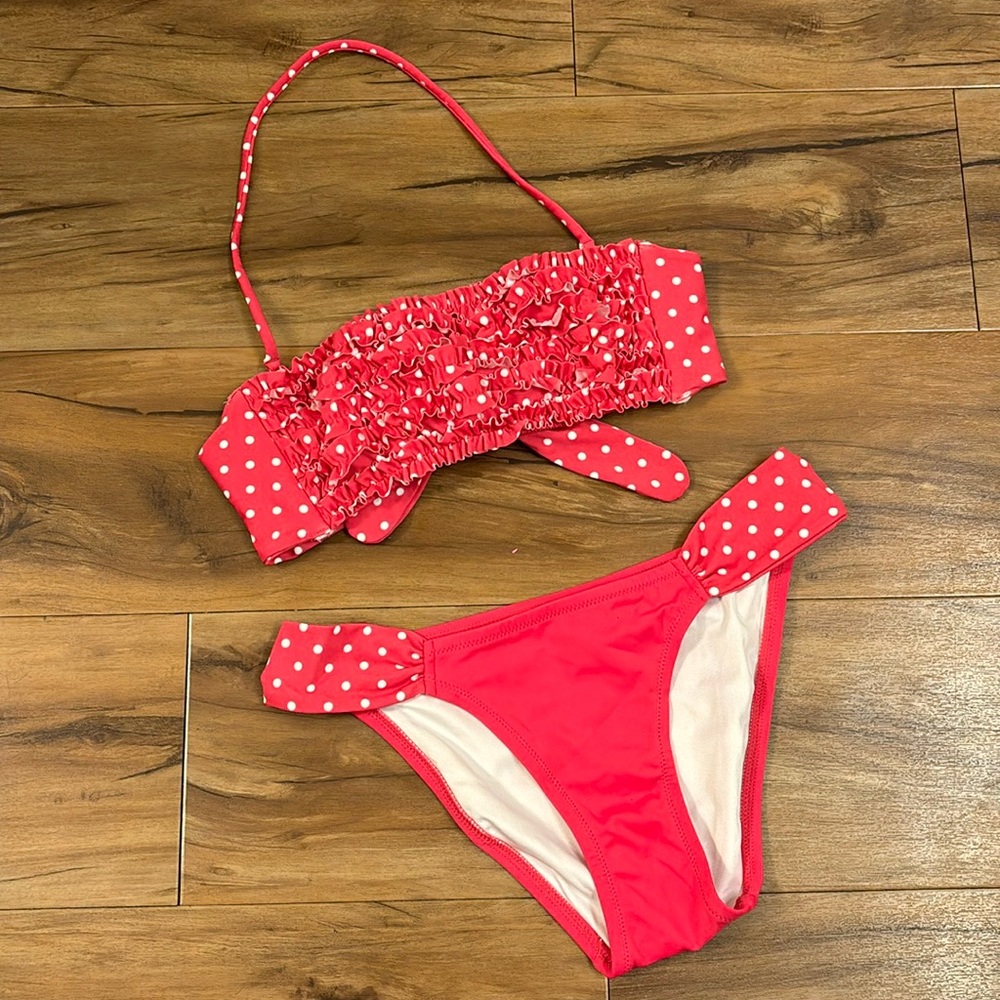 Victoria’s Secret Pink Polka Dot Ruffle Bandeau 2 Piece Bikini
